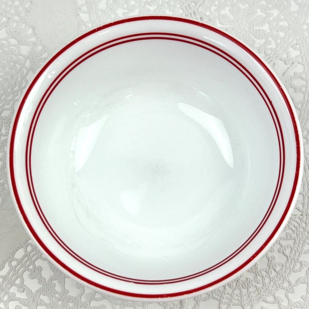 Corelle Vitrelle 3 Coupe Cereal Soup BowlsC lassic Cafe Red White Red Band Edge - Picture 3 of 10